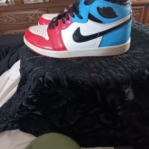 Jordan Red, Blue, and Black High-Top Sneakers